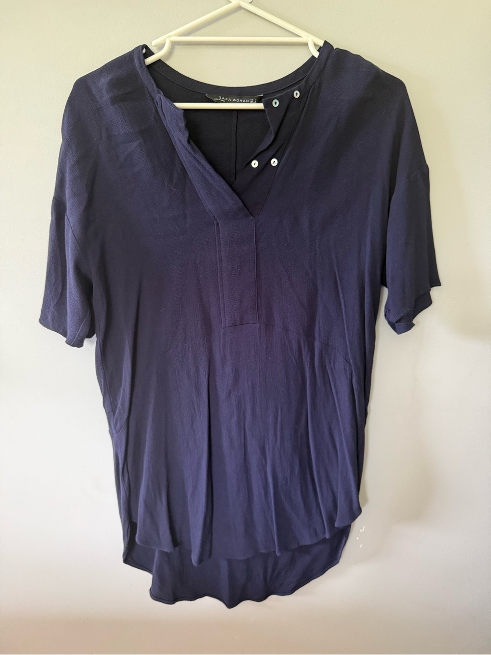 Zara Navy Short Sleeve V-Neck dress with with buttons